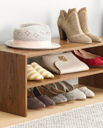 Wood Stackable 2-Shelf Shoe Rack, Walnut, 31 inches