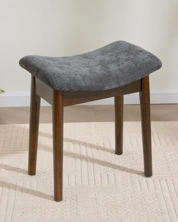 Vanity Stool with Saddle Cushion, 18 Inch Makeup Vanity Chair for Living Room, Morden Foot Stool Ottoman Piano Bench, Upholstered Vanity Bench Seat for Bedroom, Dark Grey