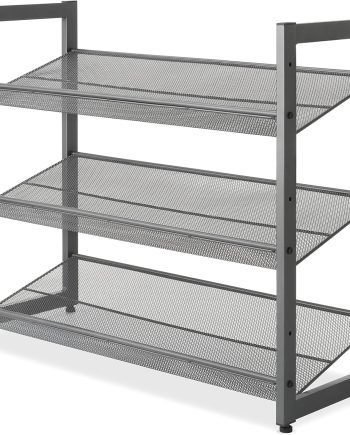 Steel Mesh 3-Tier Shoe Rack, Gunmetal Gray