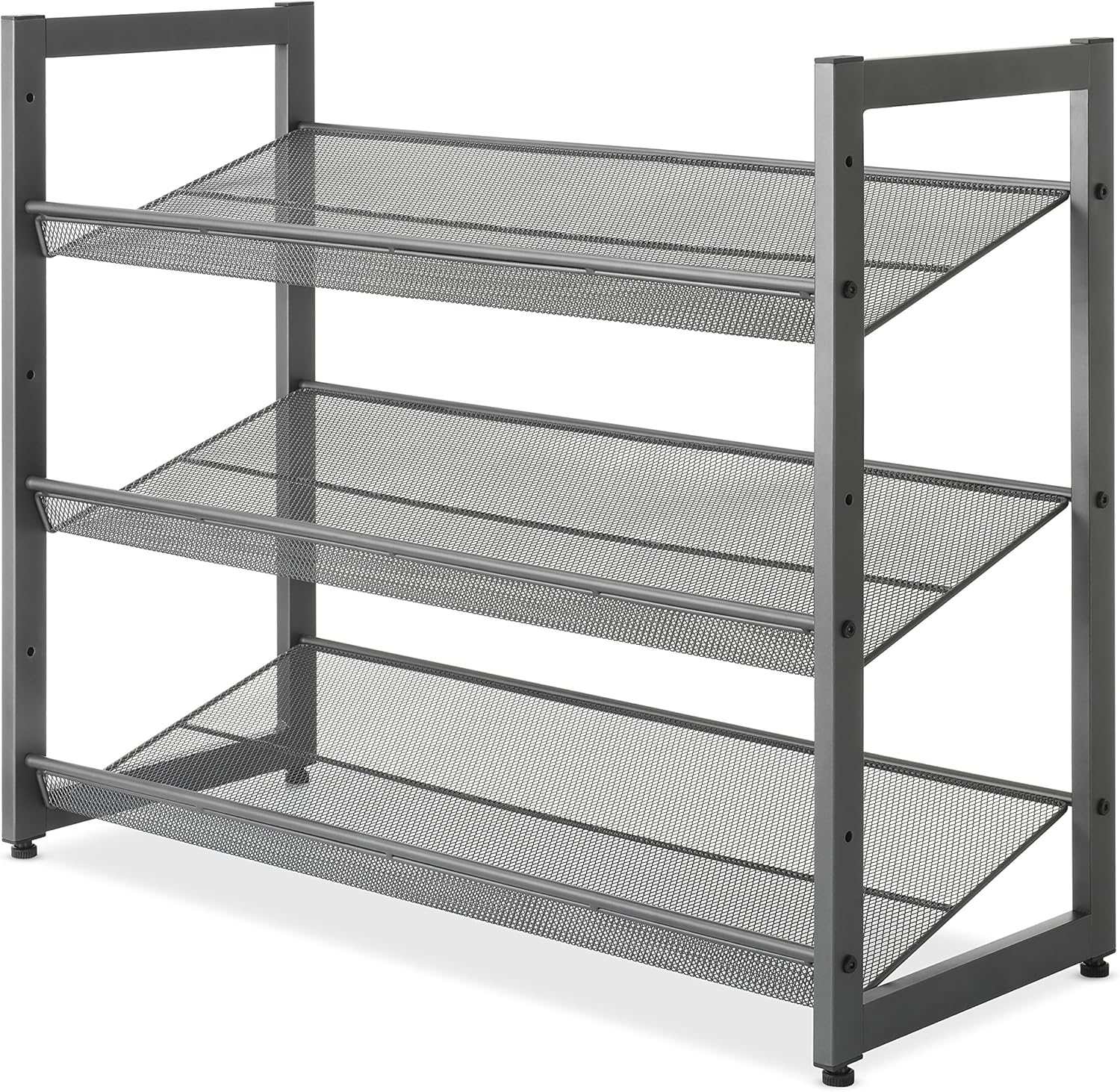 Steel Mesh 3-Tier Shoe Rack, Gunmetal Gray